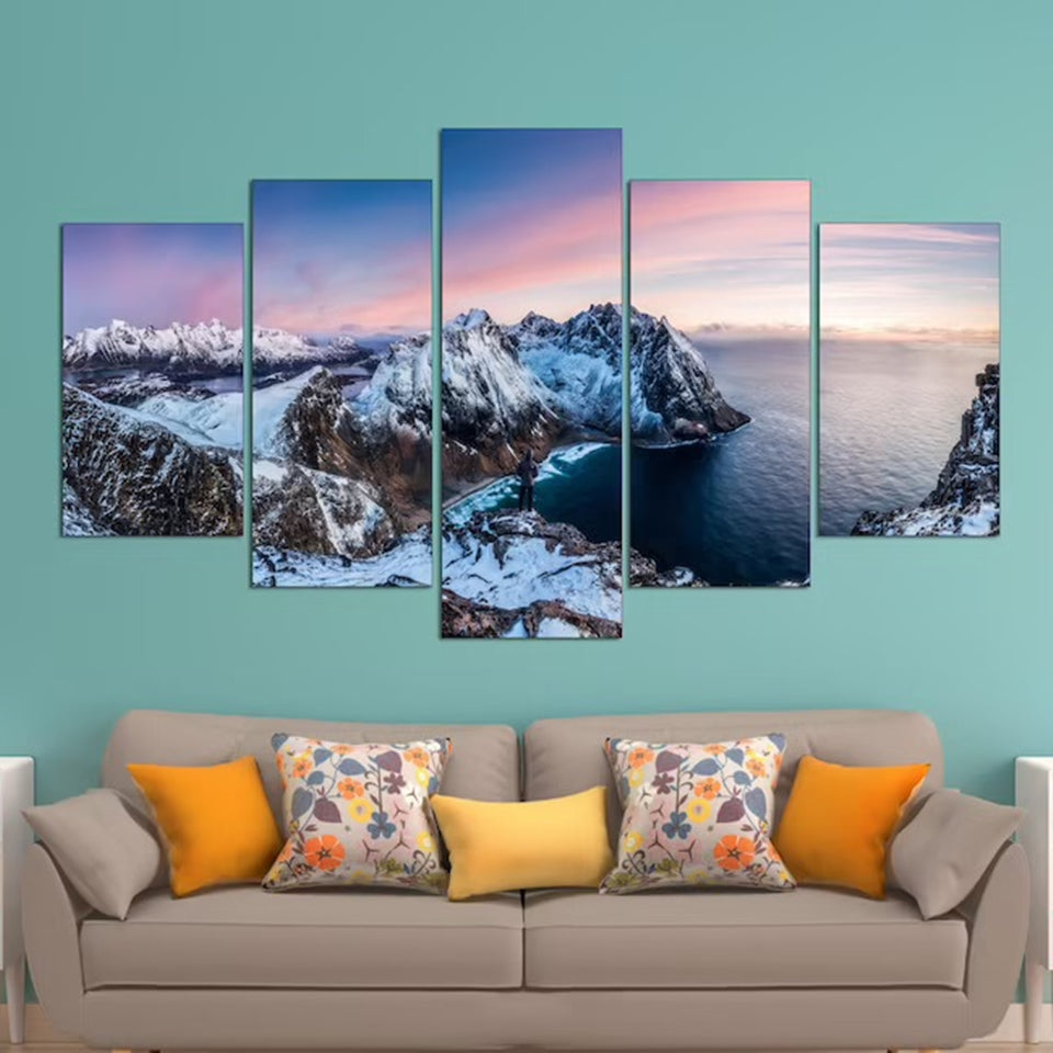 Snowy Mountains Lake Canvas Wall Art