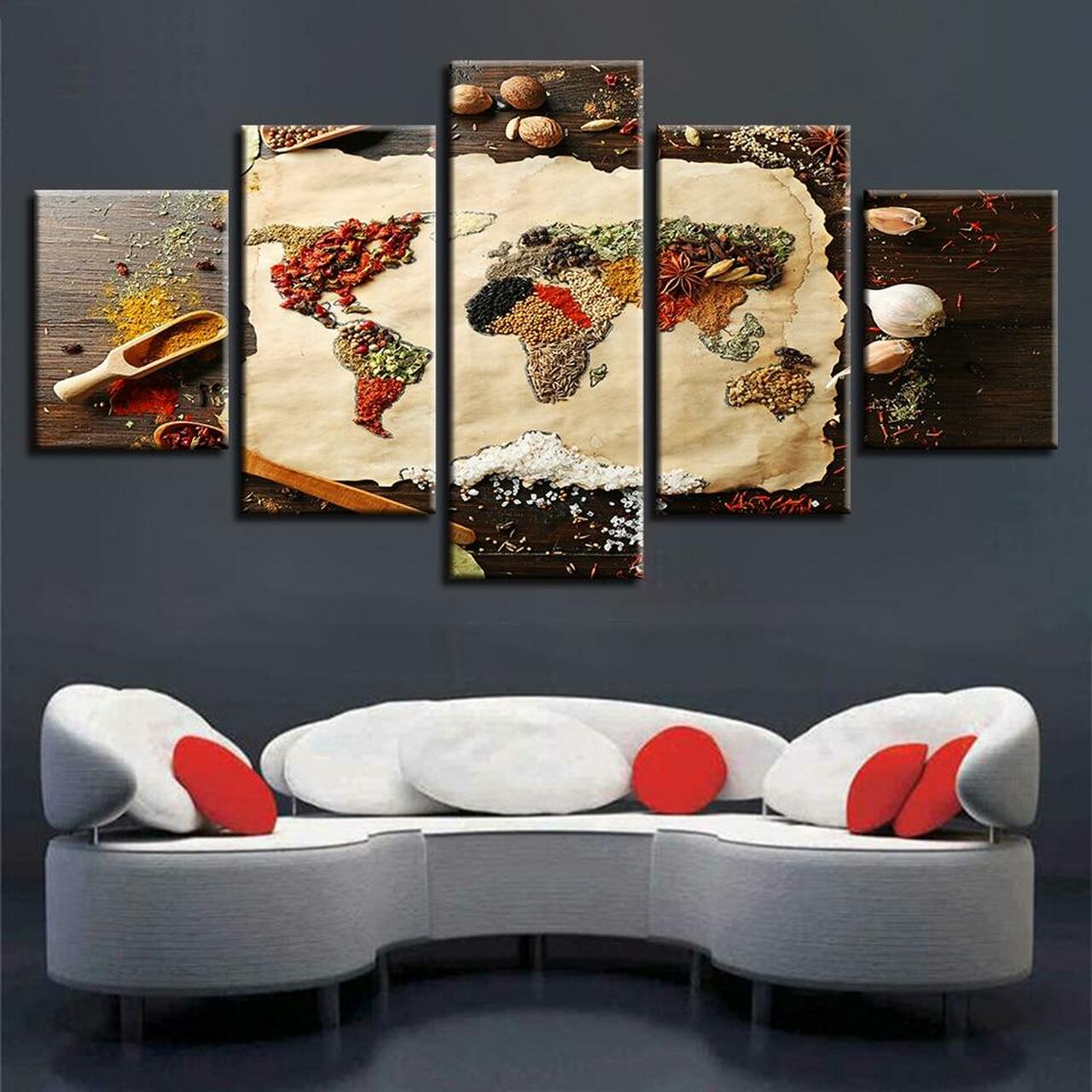 Spices World Map Canvas Wall Art