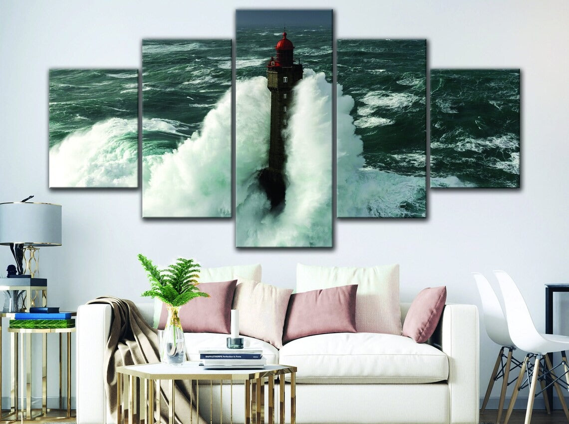 Stormy Lighthouse Ocean Canvas Wall Art