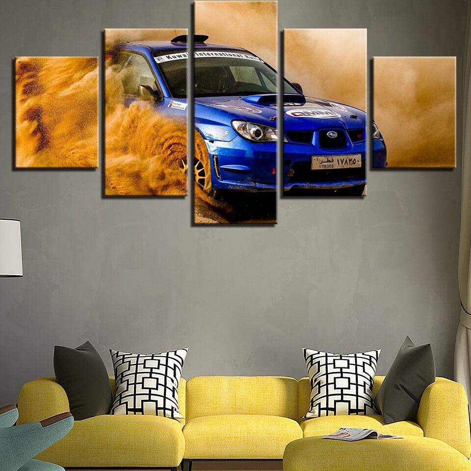 Subaru Blue Race Sports Car Canvas Wall Art