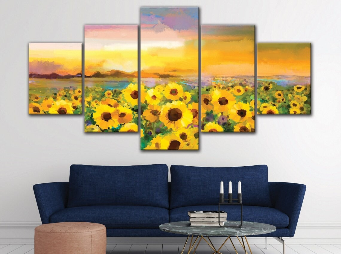 Sunflower Watercolor Flowers Field Canvas Wall Art
