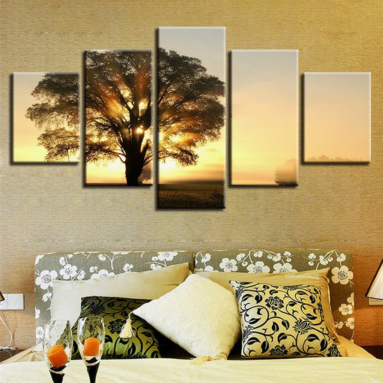 Sunrise Behind Tree Canvas Wall Art