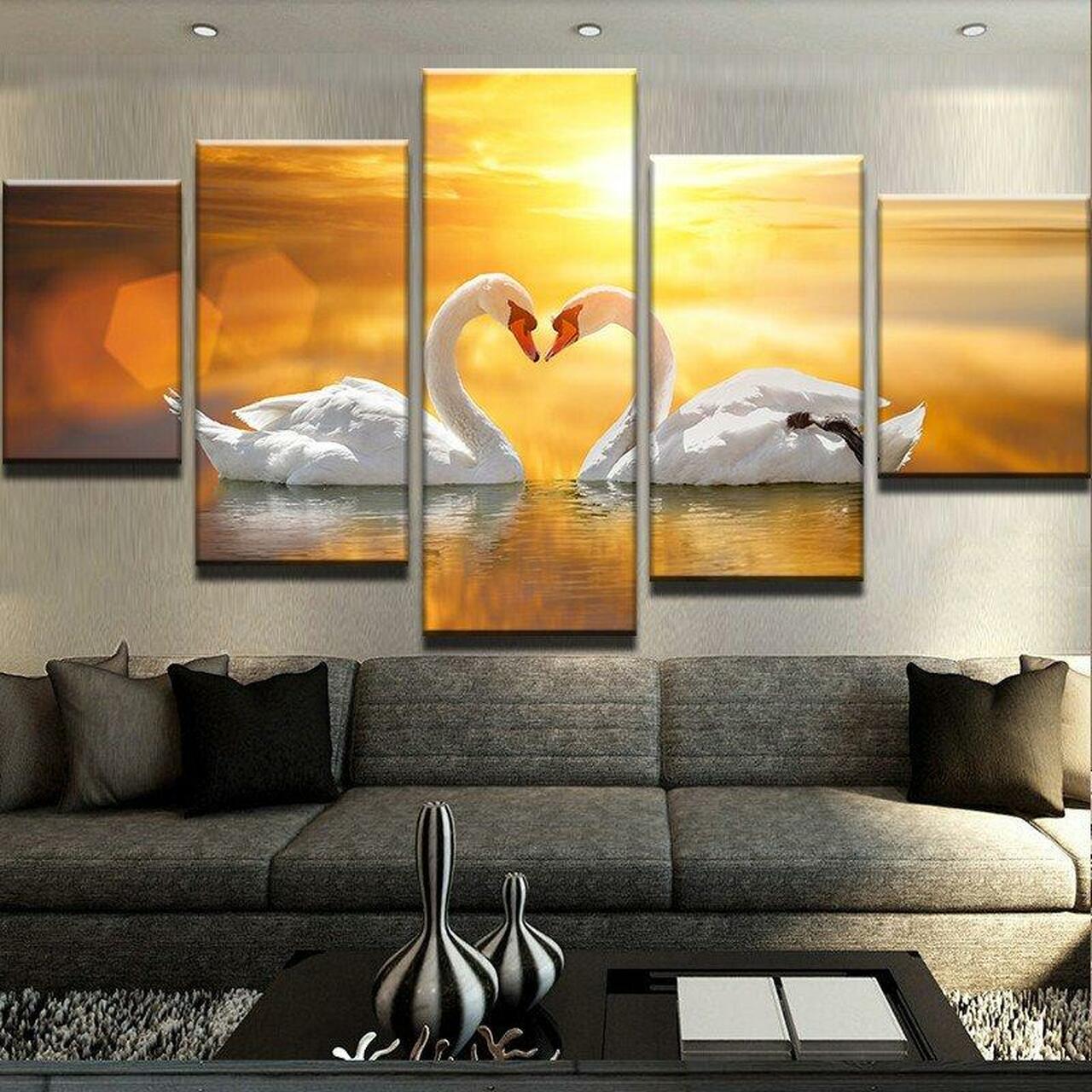 Sunrise Swans Canvas Wall Art