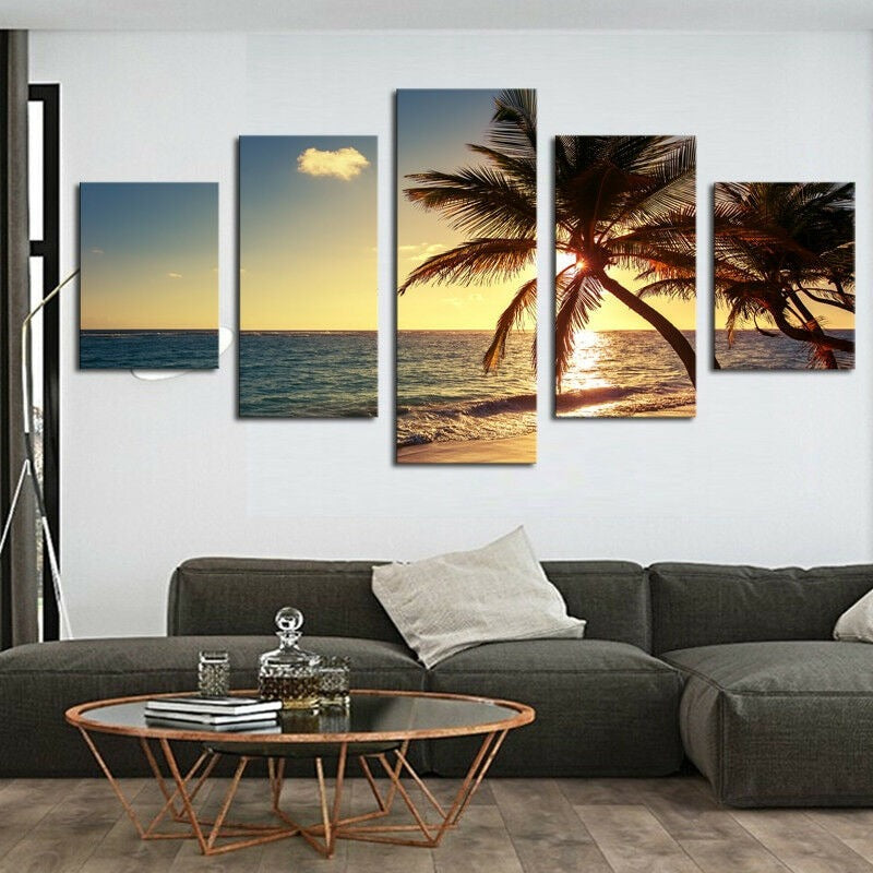 Sunset Beach Coconut Tree Seascape Canvas Wall Art