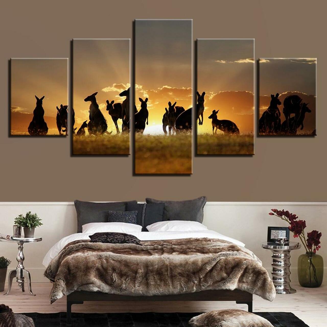 Sunset Kangaroos Canvas Wall Art