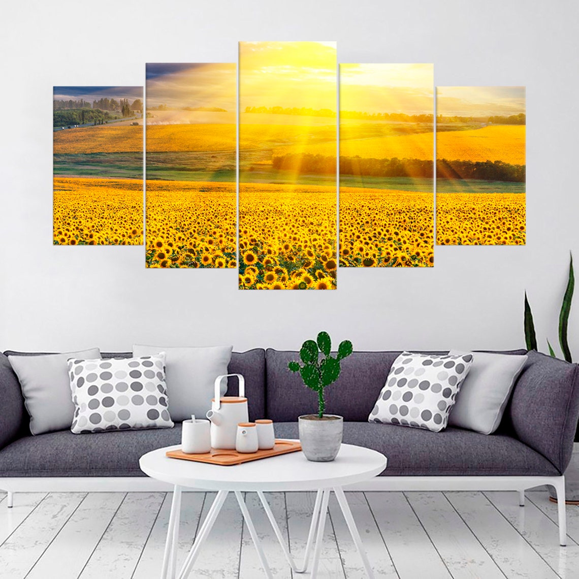 Sunset Over The Sunflower Field Canvas Wall Art