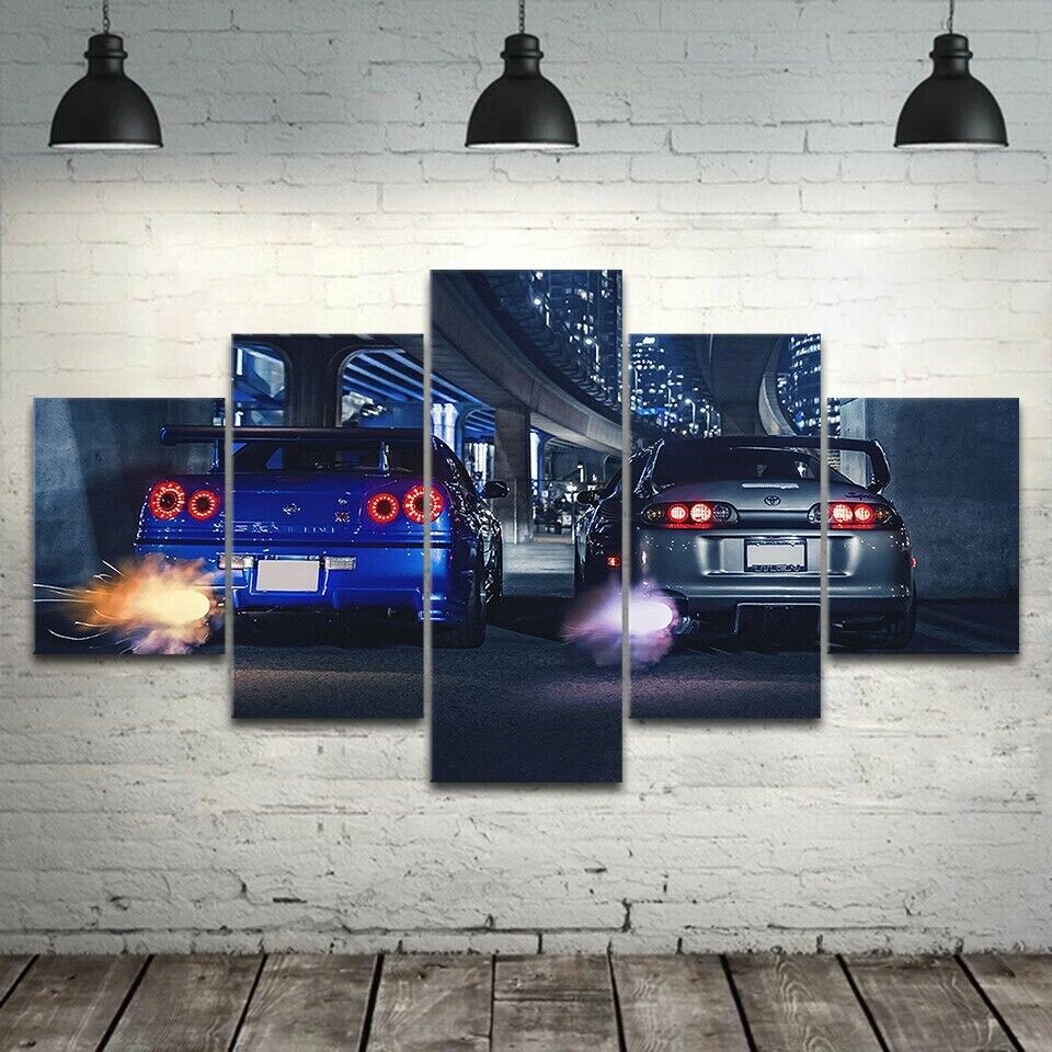 Supra Vs Gtr R34 Sports Car Race Canvas Wall Art