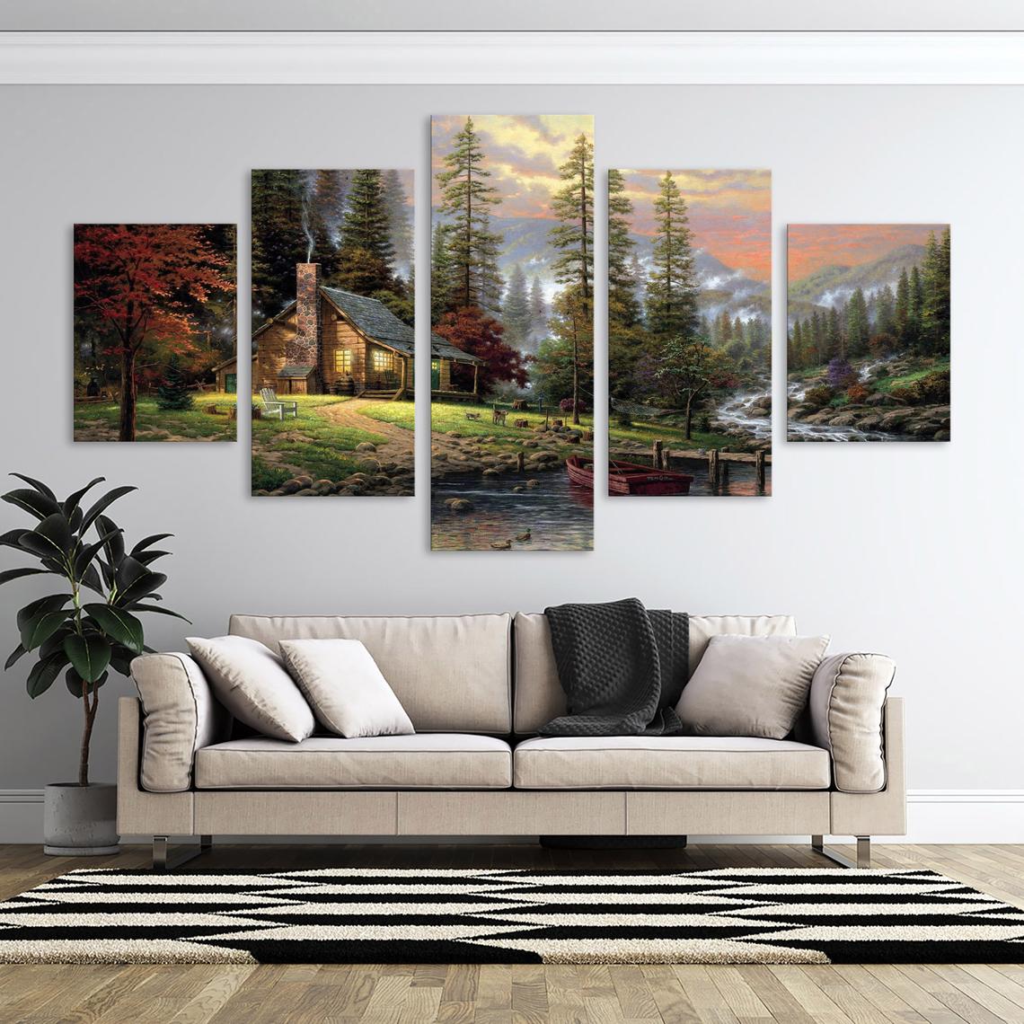 The Fishing Cabin Forest Lake Canvas Wall Art