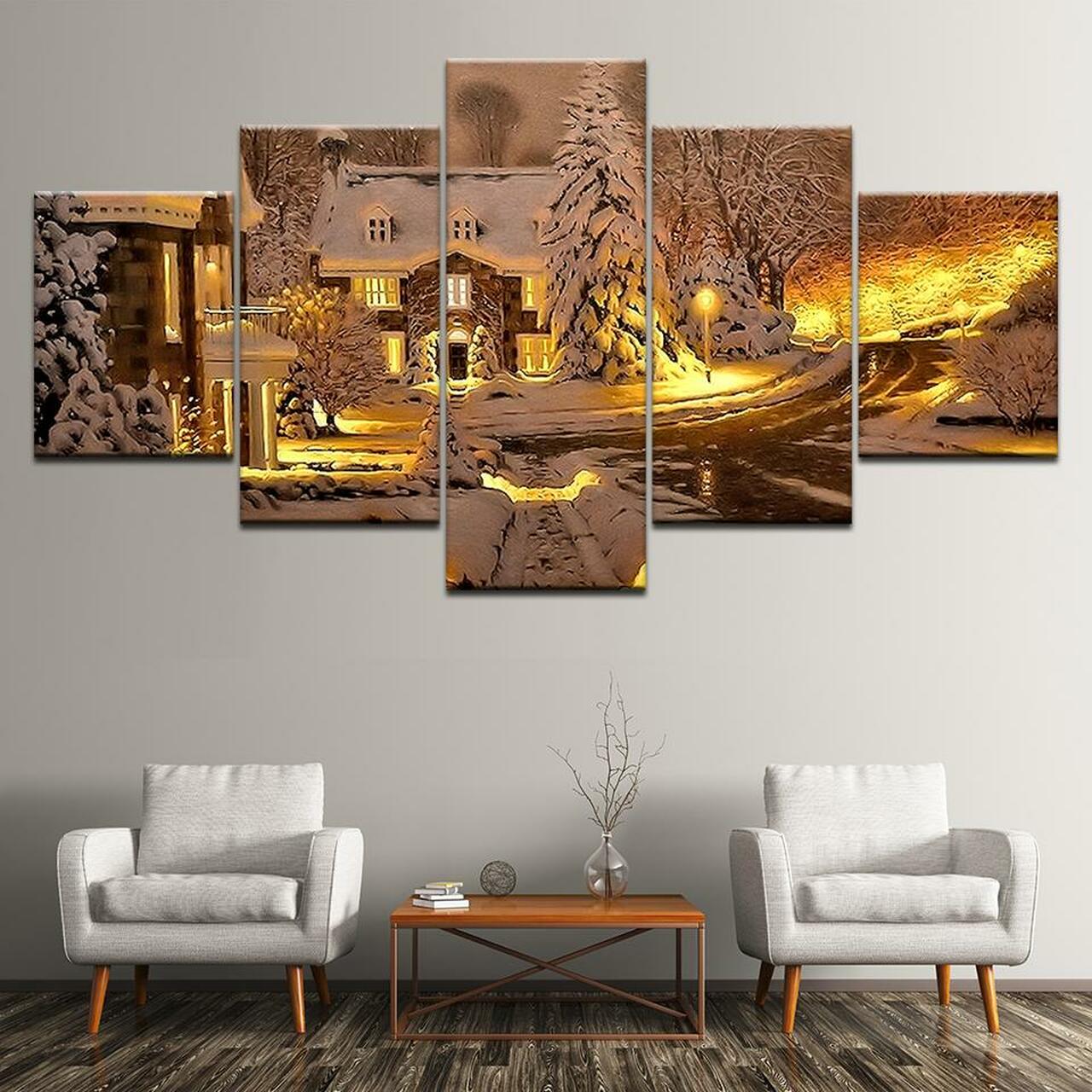 Town In Snow Canvas Wall Art