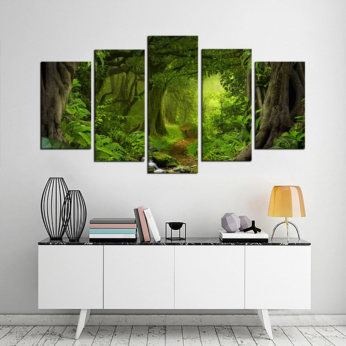 Tropical Jungle Green Forest Abstract Canvas Wall Art