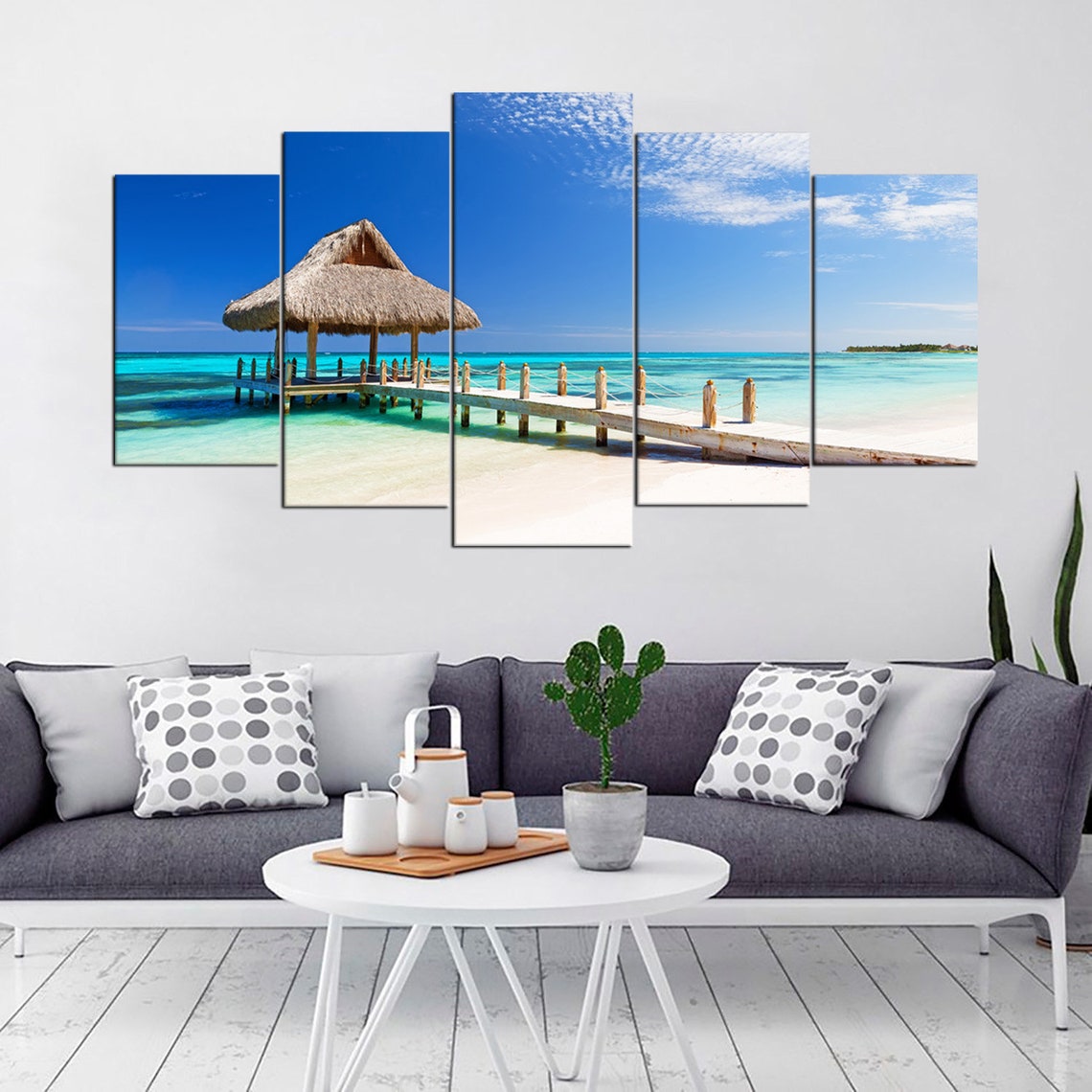 Tropical White Sandy Beach Seascape Canvas Wall Art