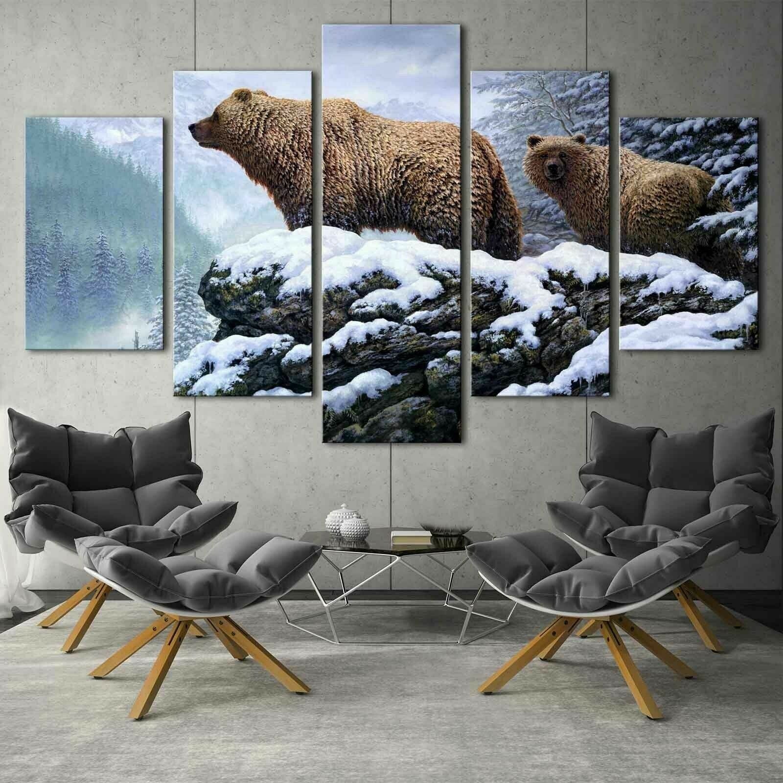 Two Bears Snow Mountains Canvas Wall Art