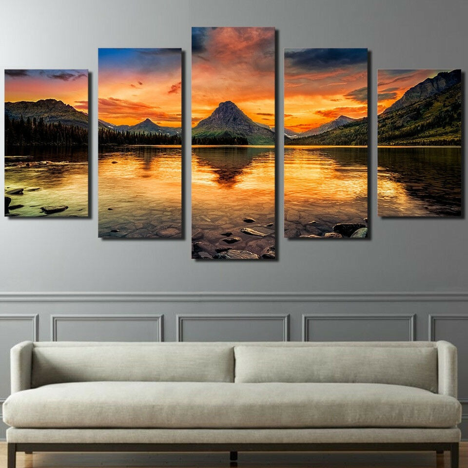Two Medicine Lake Glacier National Park Sunset Canvas Wall Art