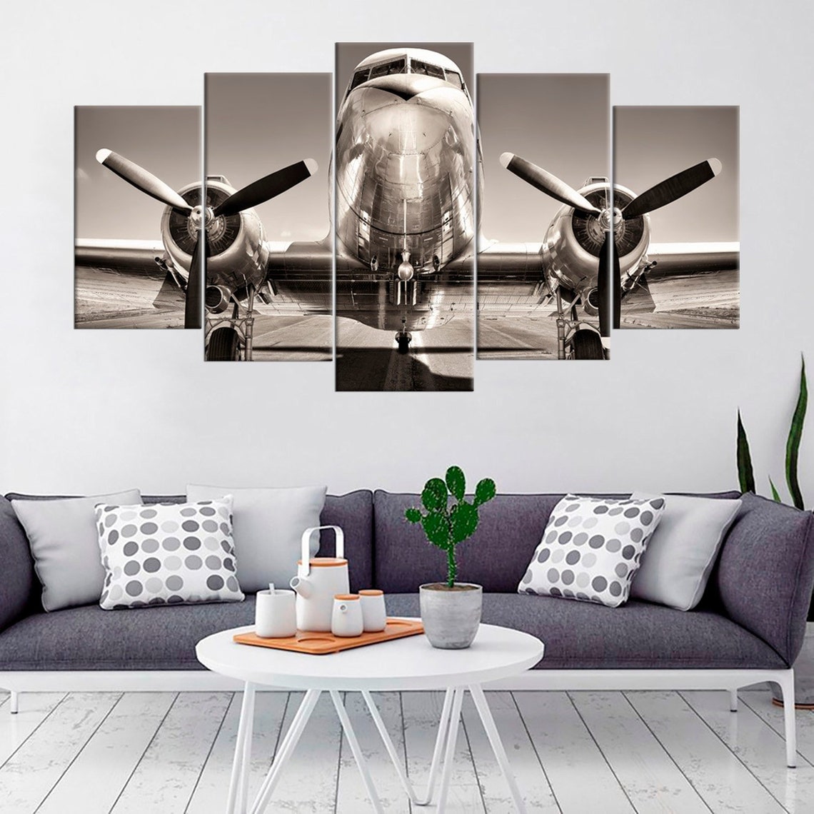 Vintage Airplane On A Runway Canvas Wall Art