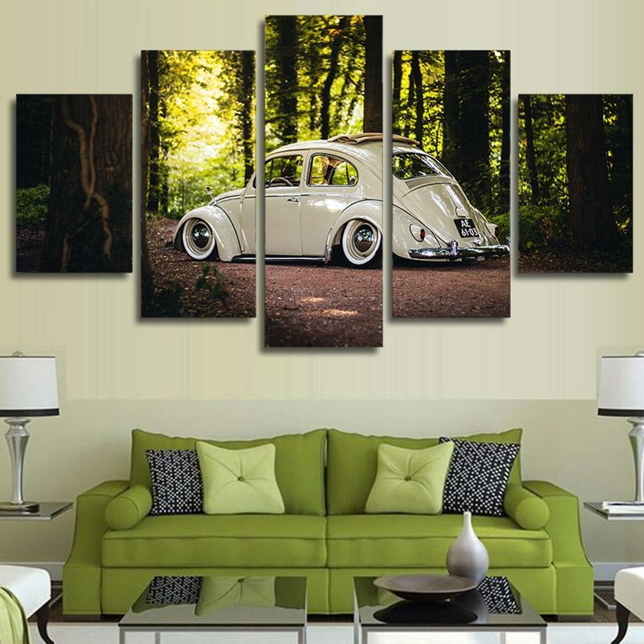 Vintage Beetle Car In Woods Canvas Wall Art