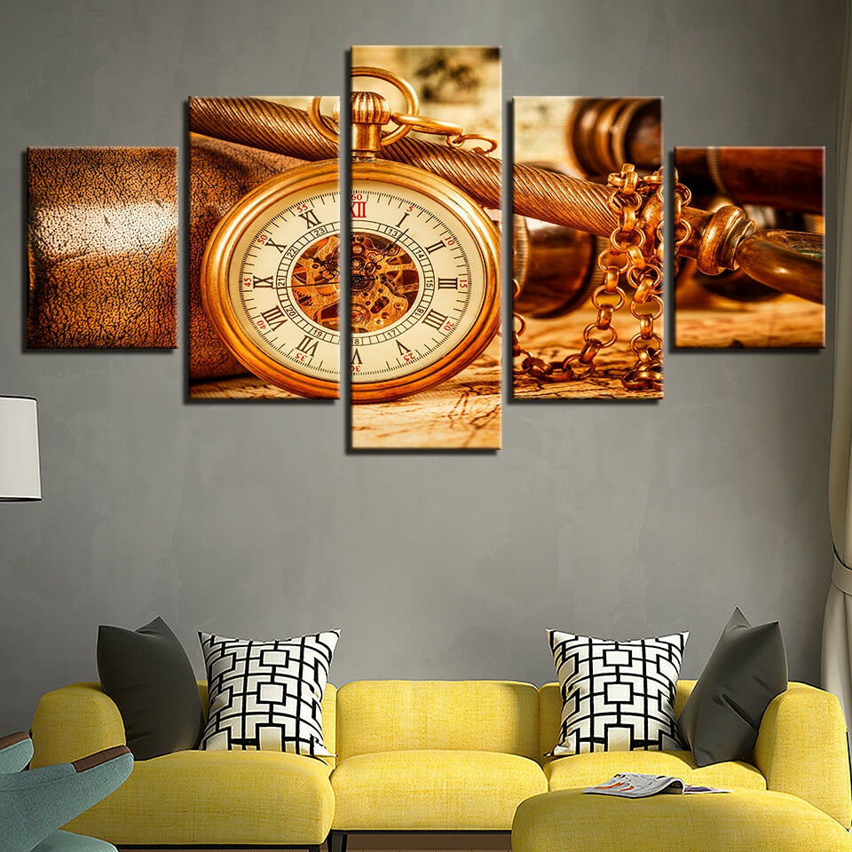 Vintage Pendant Watch Clock Necklace Canvas Wall Art