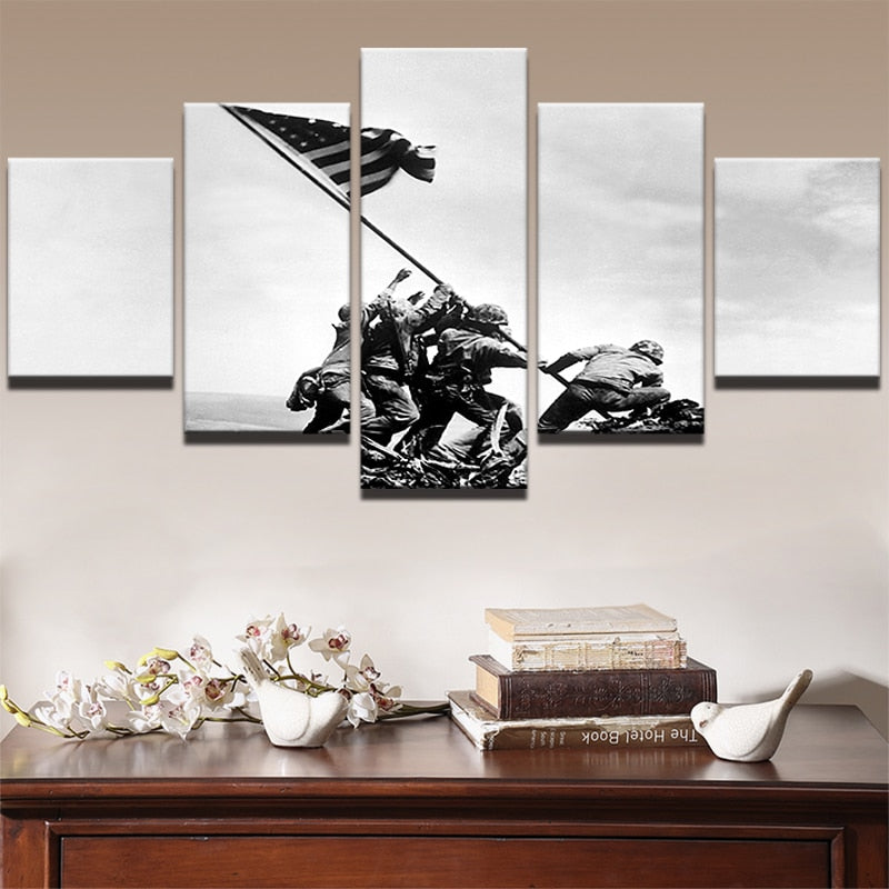 Vintage Soldiers With American Flags Canvas Wall Art