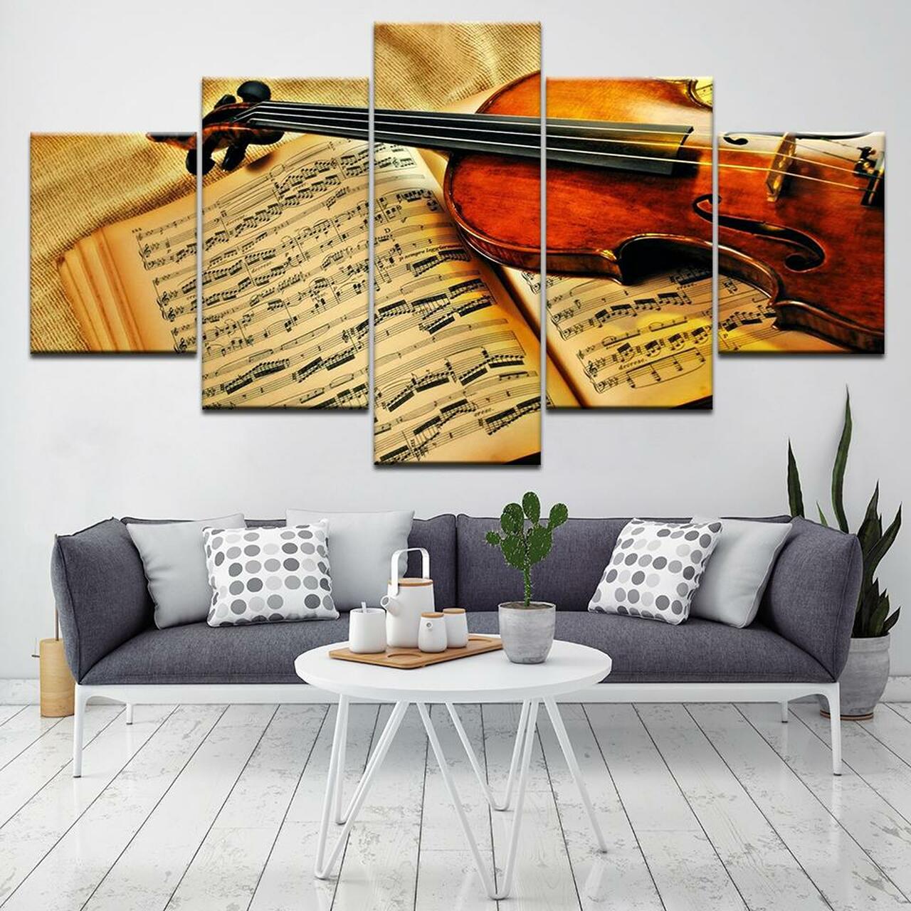 Violin On A Musical Note Canvas Wall Art