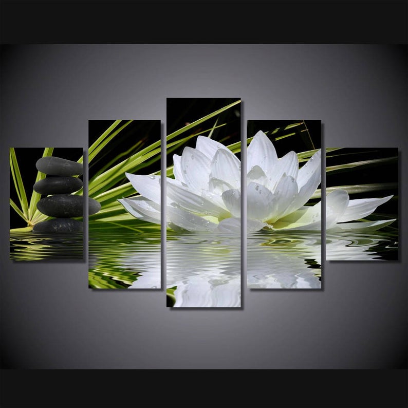 Water White Lily Stone Therapy Canvas Wall Art
