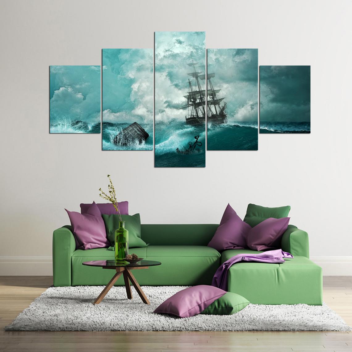 Watercolor Storm Ocean Pirates Caribbean Canvas Wall Art