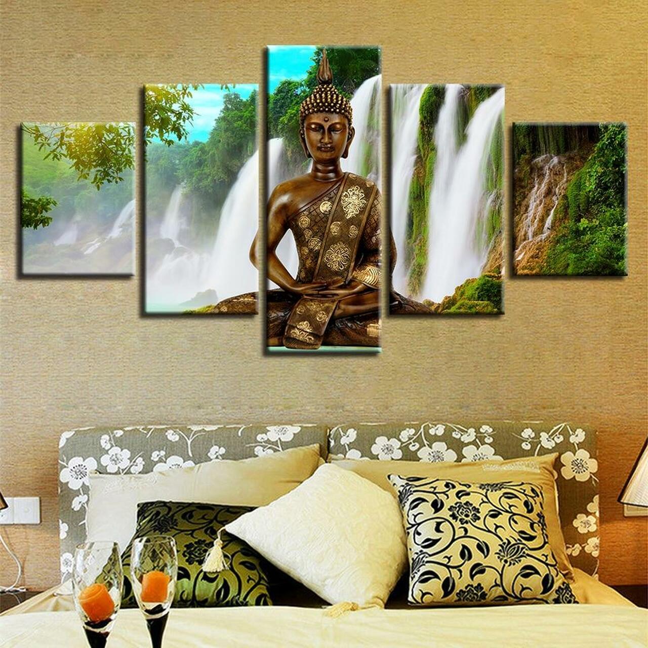 Waterfall Buddha Canvas Wall Art