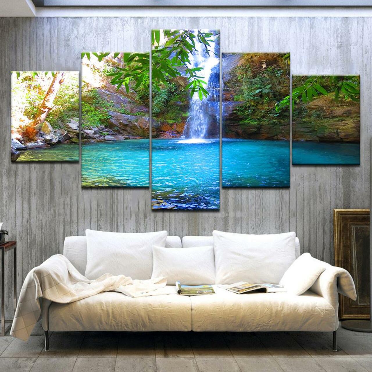 Waterfall In Lake Canvas Wall Art