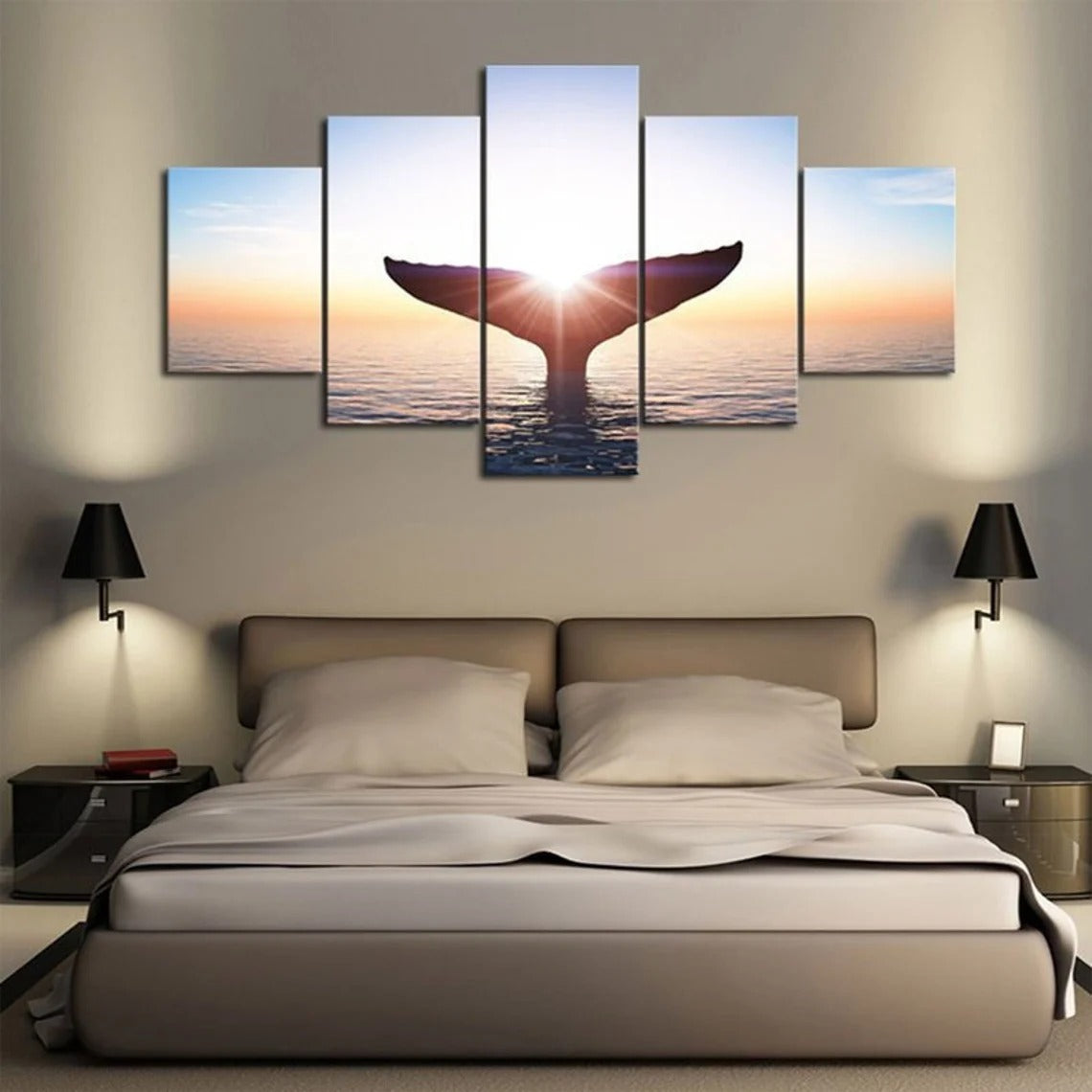 Whale Tail Sunrise Ocean Life Canvas Wall Art