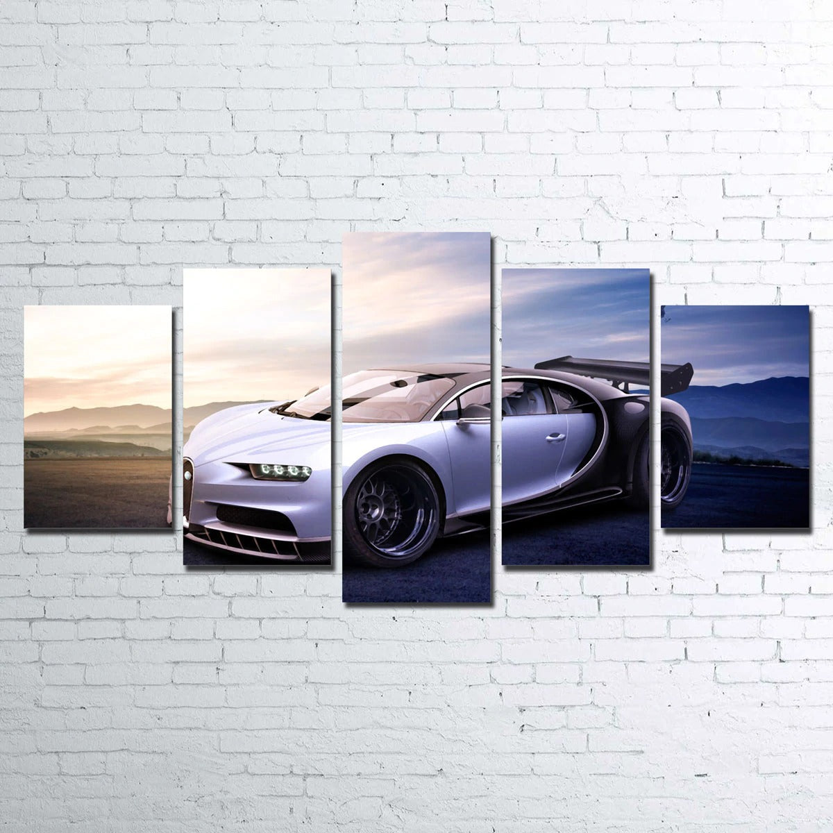White Bugatti V4 Car Canvas Wall Art