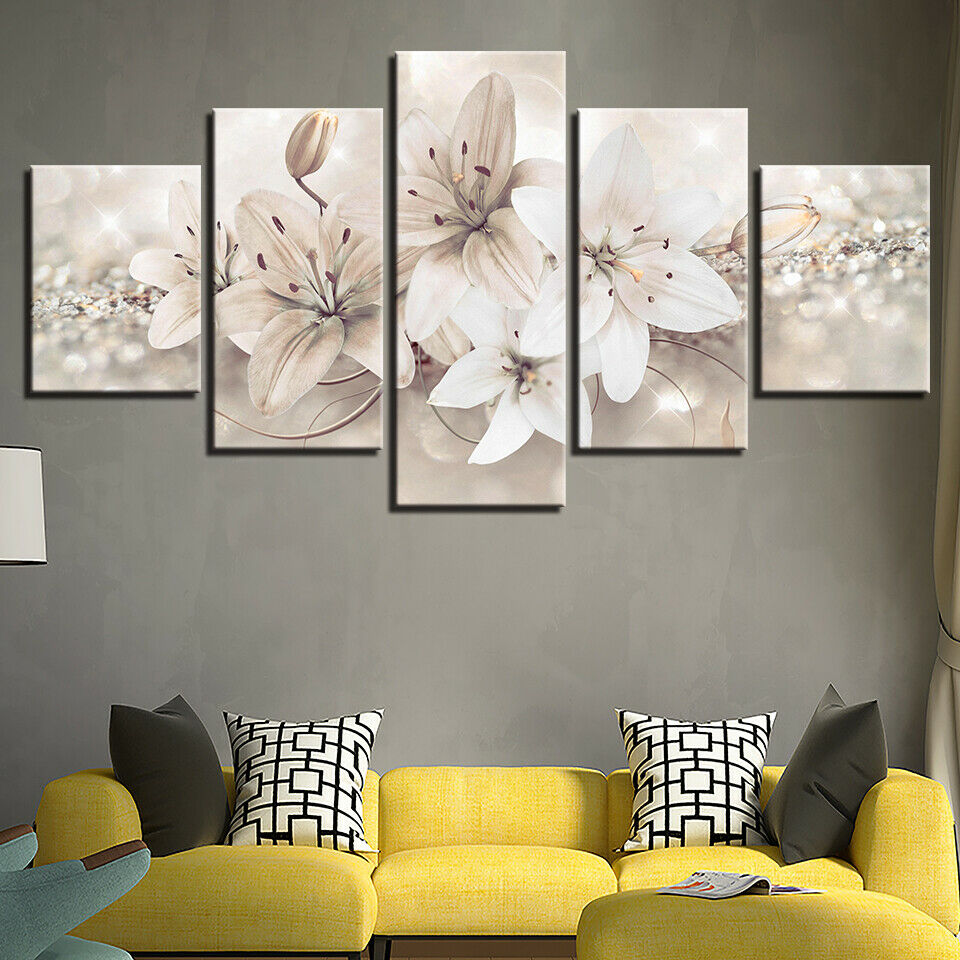 White Lily Flower Abstract Canvas Wall Art