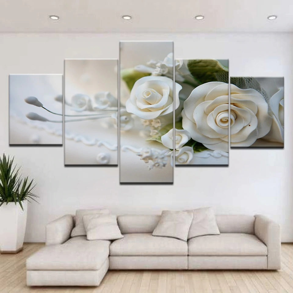 White Rose Flowers Canvas Wall Art