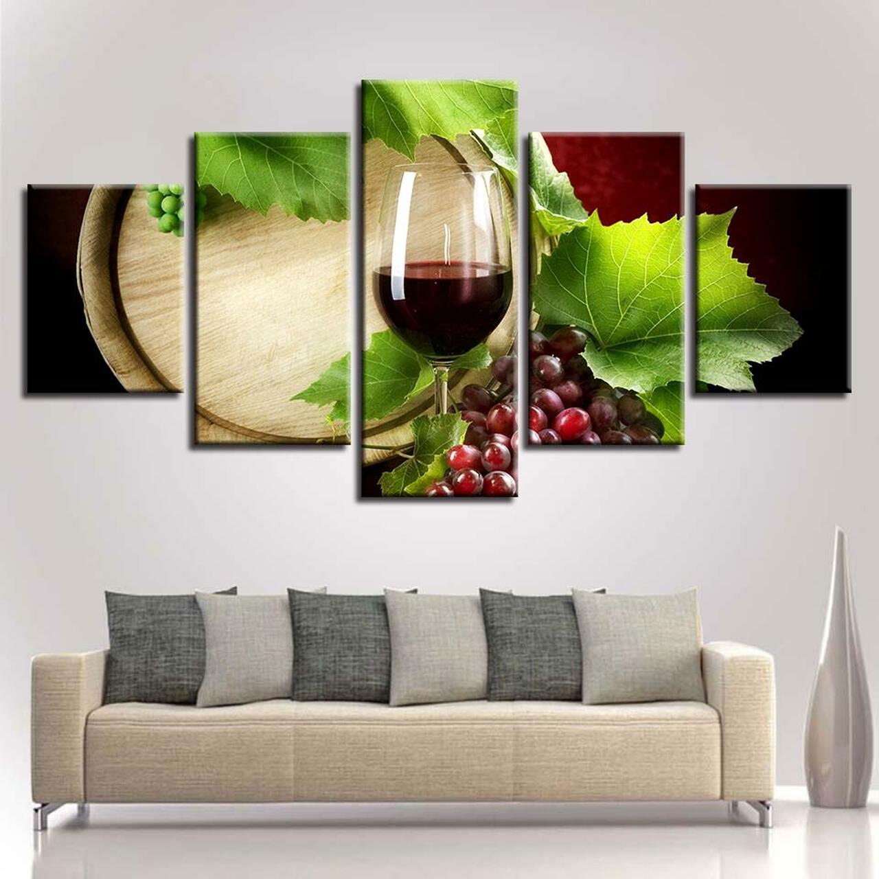 Wine And Green Leaves Canvas Wall Art