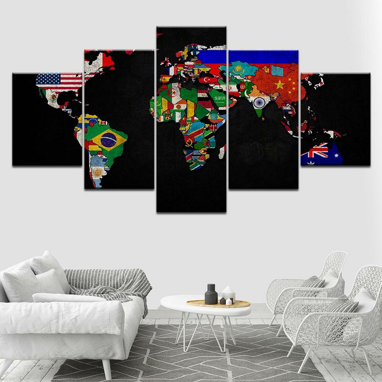 World Map Flags Canvas Wall Art