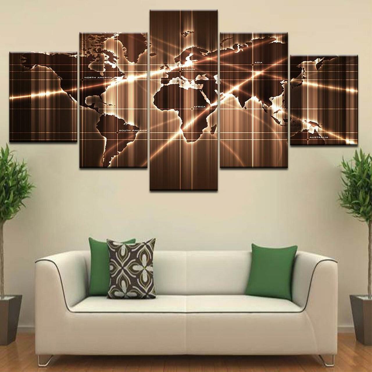 World Map Rays Canvas Wall Art