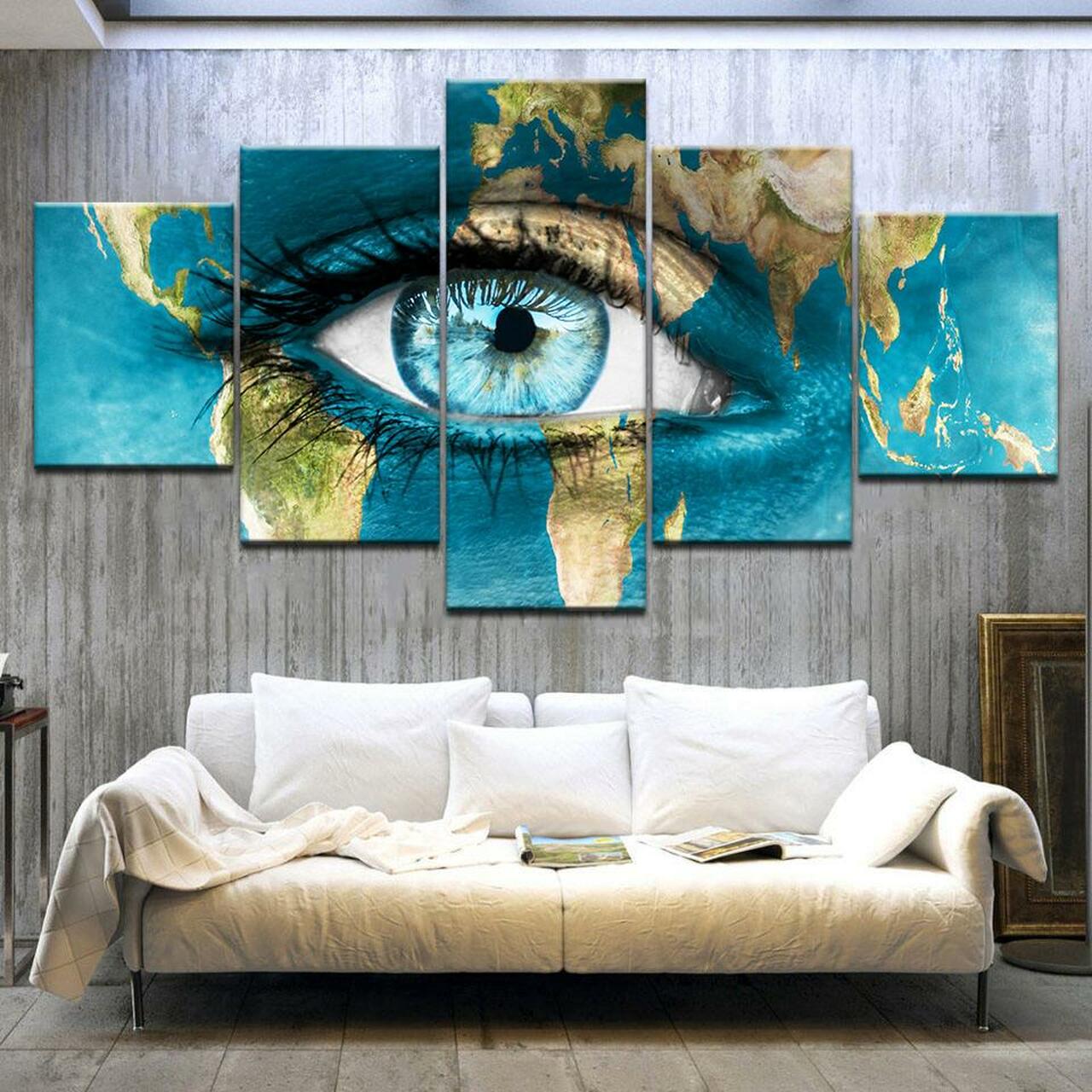 World Map Through Eye Canvas Wall Art
