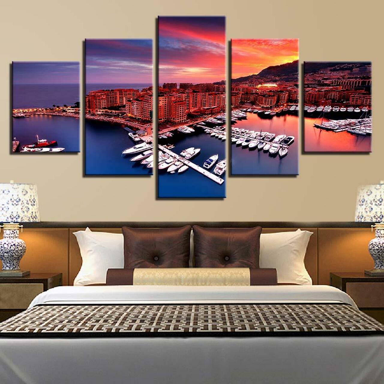 Yachts On Harbor Canvas Wall Art