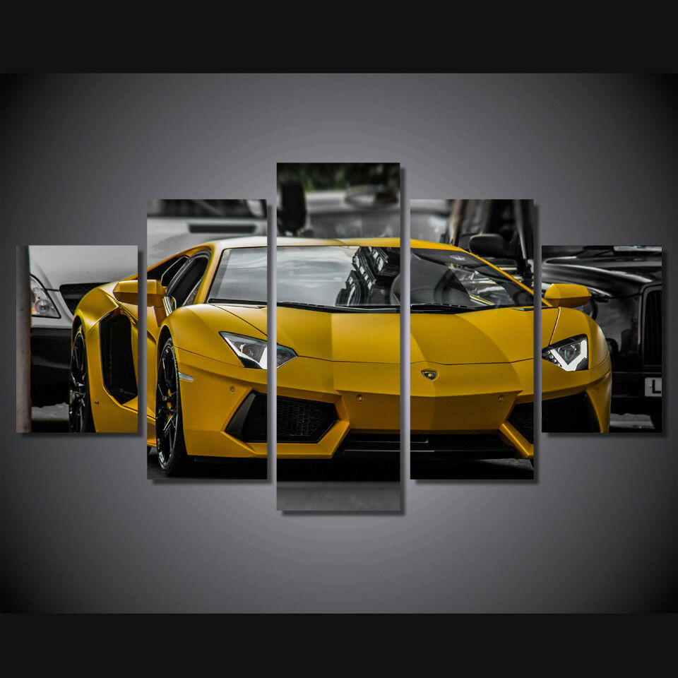 Yellow Lamborghini Aventador Car Canvas Wall Art