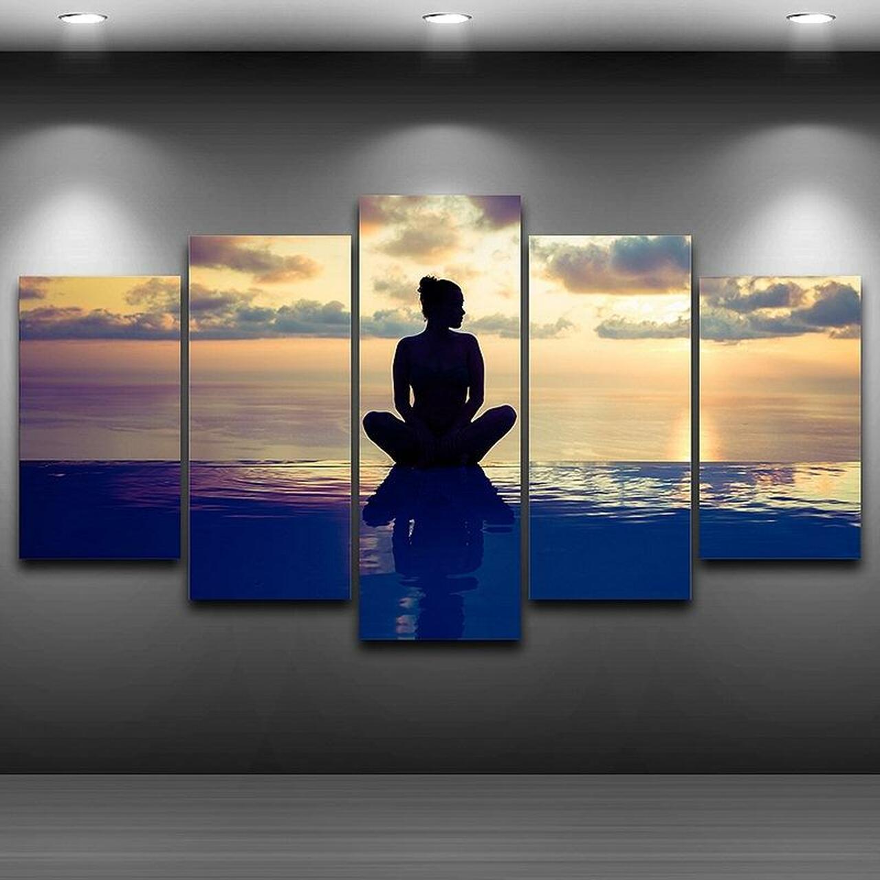 Yoga At Sea Canvas Wall Art