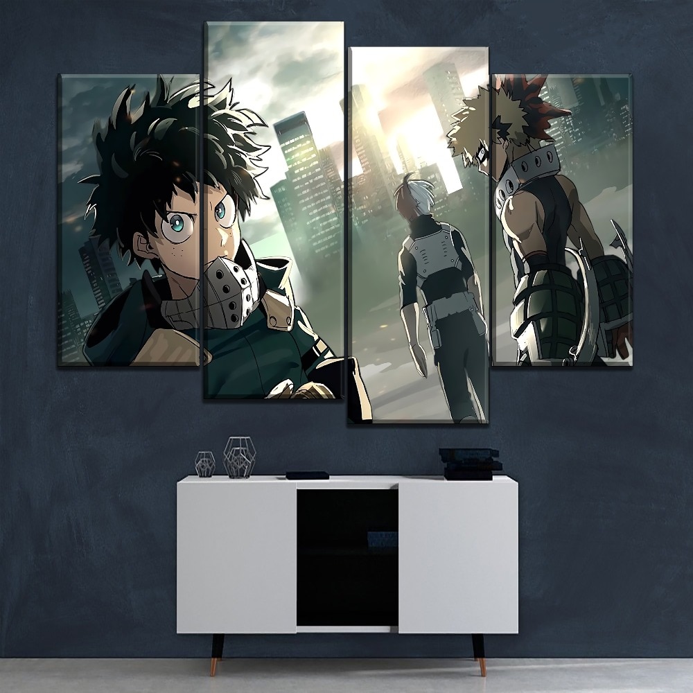 My Hero Academia Izuku Midoriya And Shoto Todoroki And Katsuki Bakugo Anime 4 Pieces – Canvas Wall Art