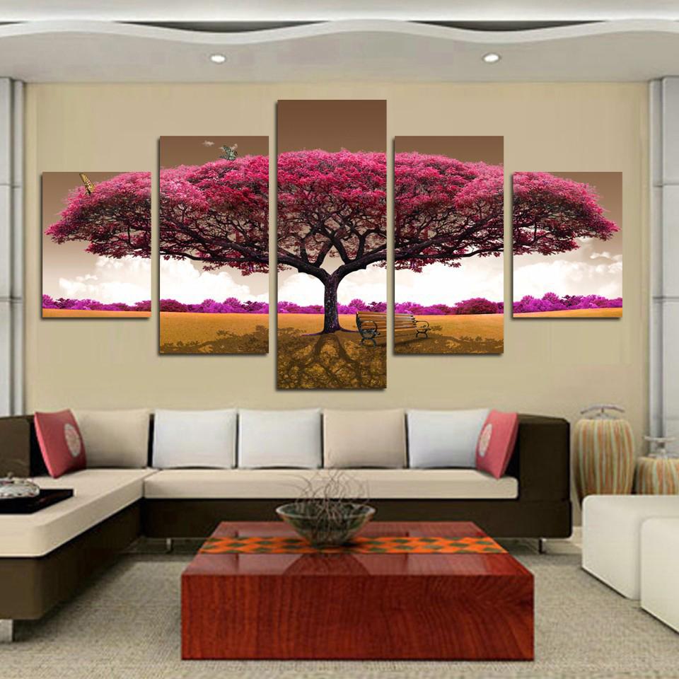 Pink Tree Flower Landscape – Nature Canvas Wall Art