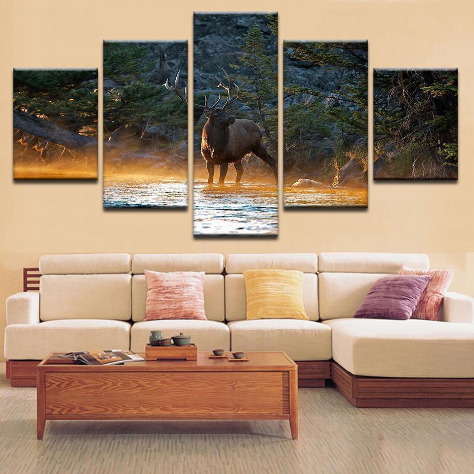 A Deer And A Lake – Animal Canvas Wall Art