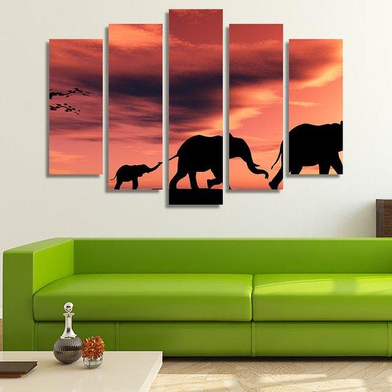 A Family Of Elephants At Sunset In Africa – Animal Canvas Wall Art