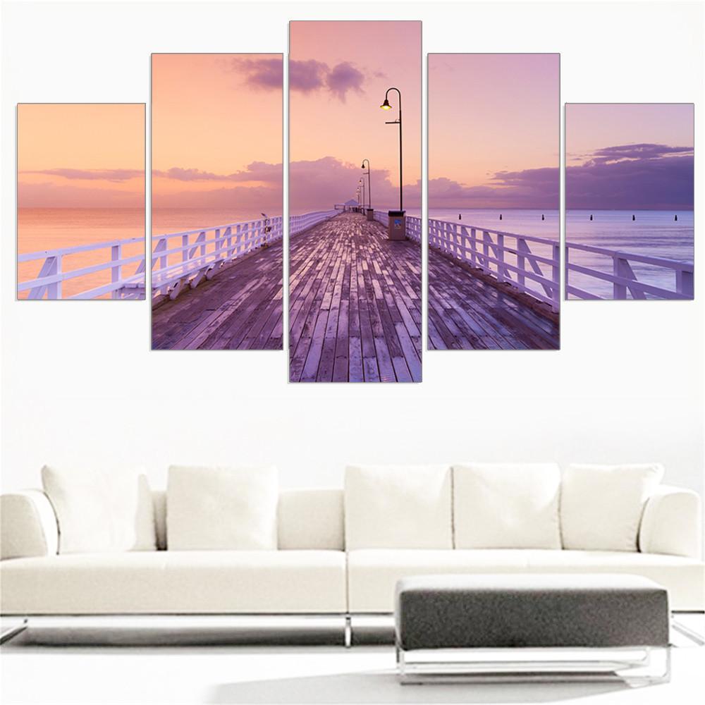 A Long Bridge Under The Purple Sunset – Nature Canvas Wall Art