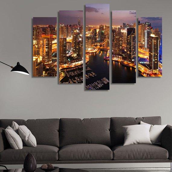 A Night View Of Dubai Marina – Nature Canvas Wall Art
