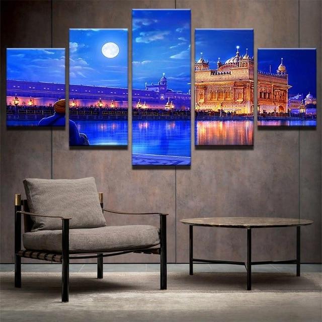 A Night View Of People Waiting For Darsana Into Golden Temple India Sikhism – Nature Canvas Wall Art