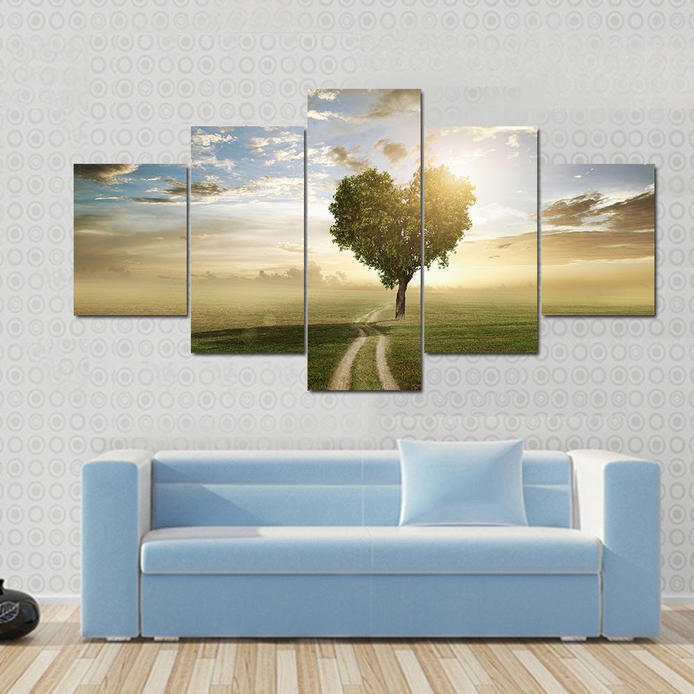 A Tree Made In The Shape Of A Heart At Sunset – Nature Canvas Wall Art