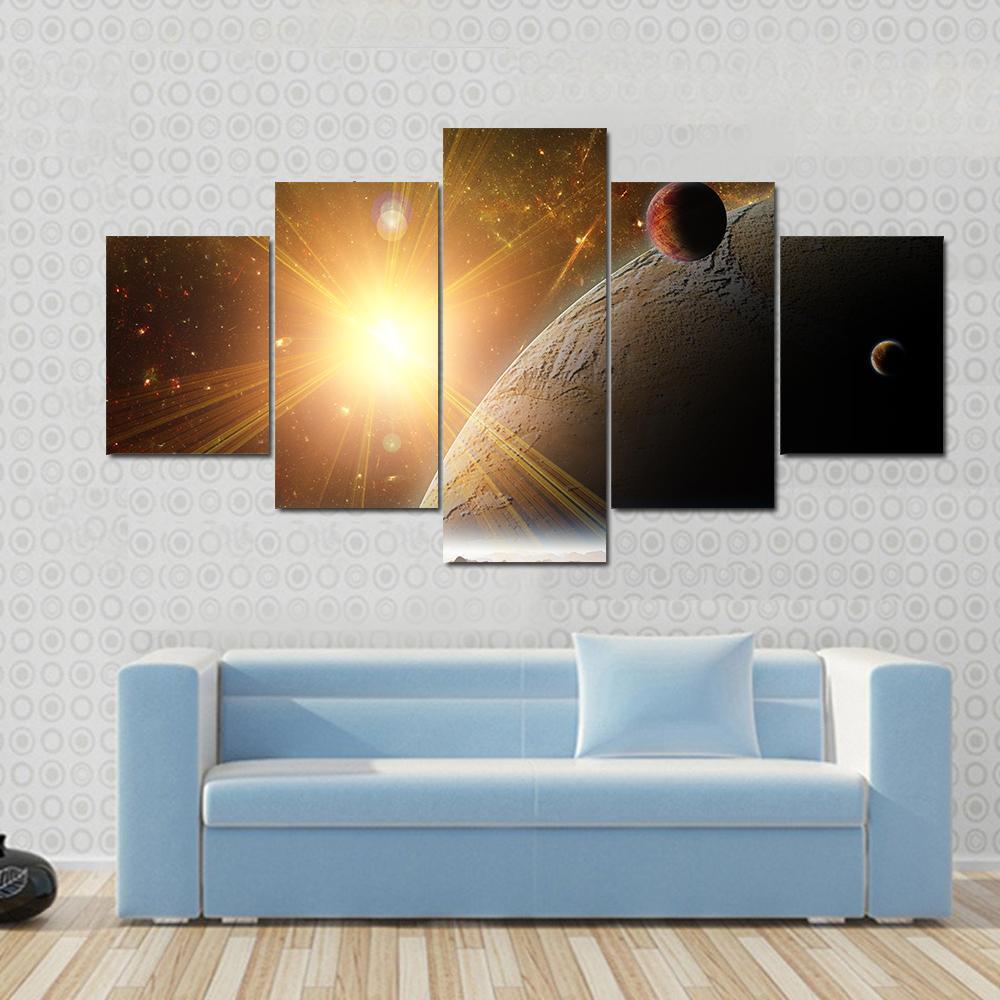 A View Of Planet, Moons And The Universe From The Earth Surface – Space Canvas Wall Art