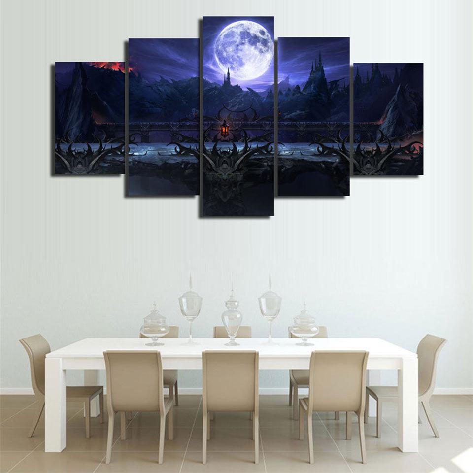 Abstract Blue Sky White Moon Landscape – Nature Canvas Wall Art