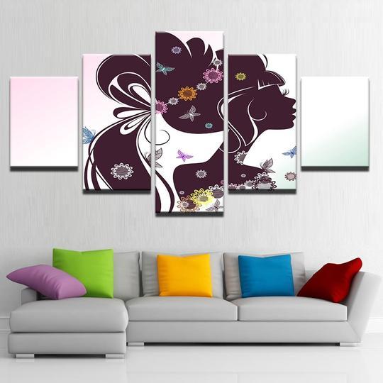 Abstract Long Hair Flower Girl Silhouette – Abstract Canvas Wall Art