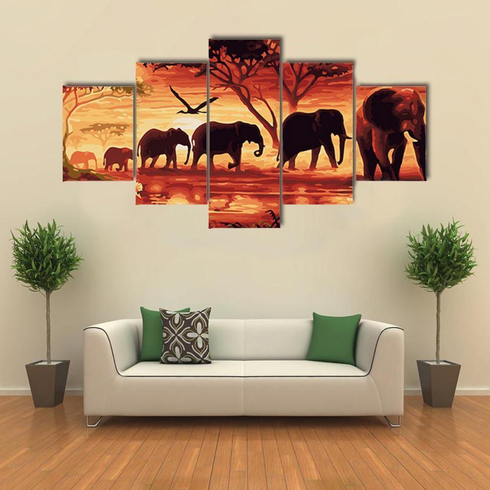 Abstract Of Elephants Herd In Jungle – Animal Canvas Wall Art