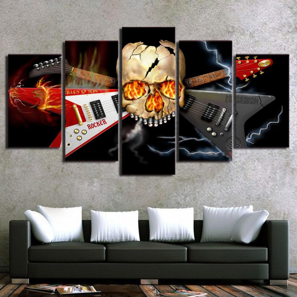 Abstract Skull And Guitar – Music Canvas Wall Art